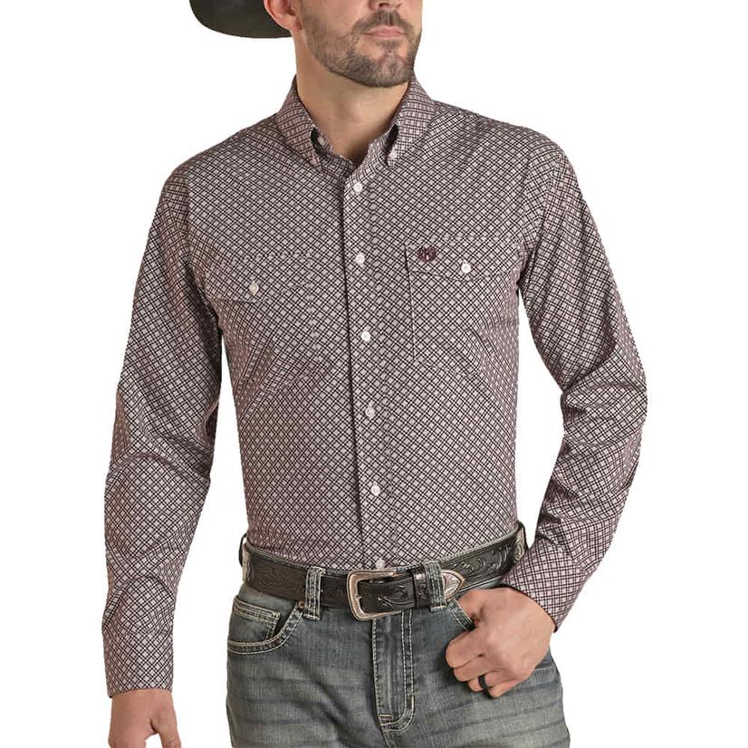  Panhandle Long Sleeve Purple Geo Print Button- Down Men's Shirt