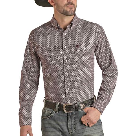 Panhandle Long Sleeve Purple Geo Print Button-Down Men's Shirt