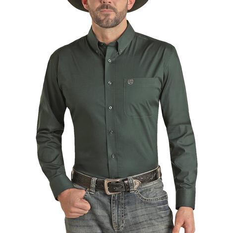 Panhandle Evergreen Solid Button-Down Men's Shirt