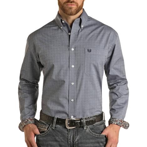 Panhandle Navy Solid Dobby Long Sleeve Men's Shirt 