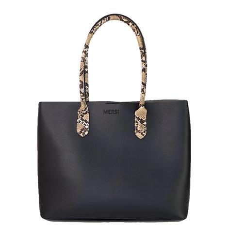 Mersi Black Lea with Faux Snake Handle Women's Tote Bag