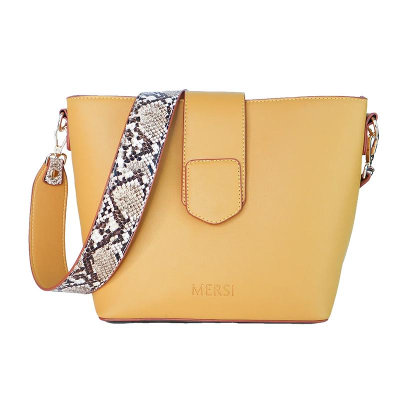  Mersi Isabel Yellow With Faux Snake Strap Women's Bucket Bag