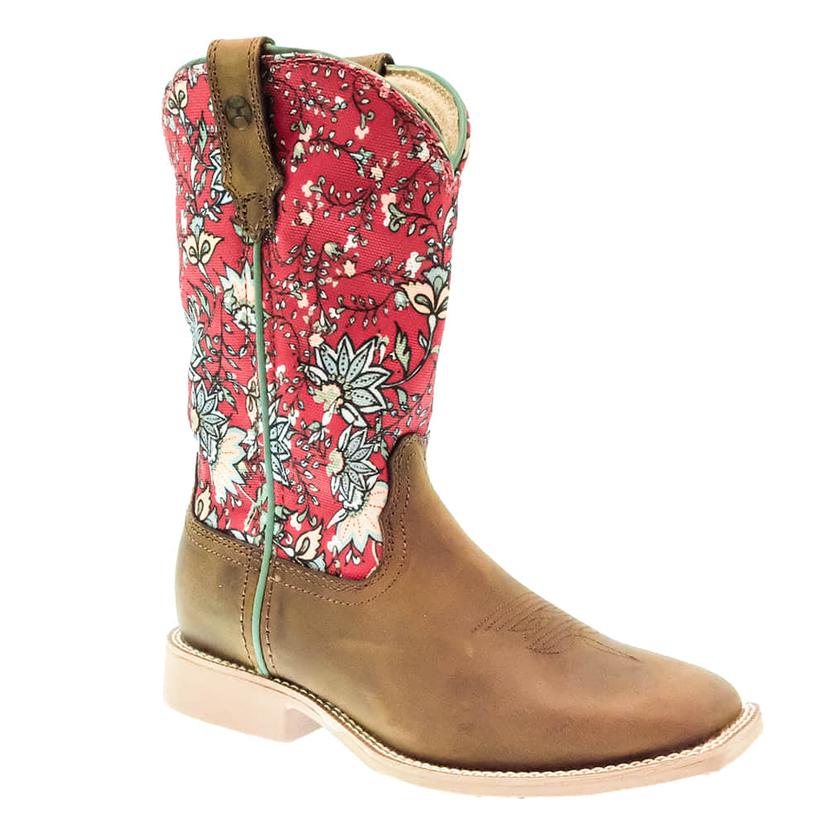 Twisted X Hooey Red Floral Print Kid's And Youth Boots