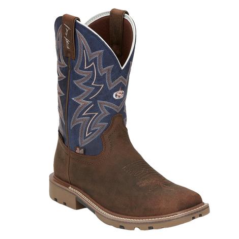 Justin George Straight Dusty Cedar And Blue Men's Boots
