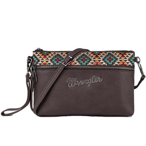Wrangler Aztec Embroidered Collection Coffee Crossbody Bag