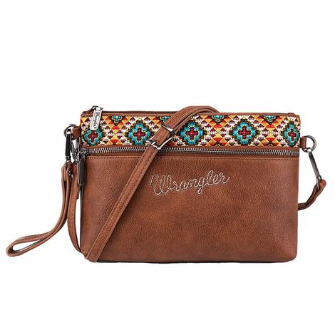 Wrangler Aztec Embroidered Collection Brown Crossbody Bag