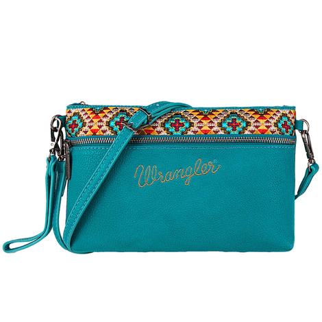 Wrangler Aztec Embroidered Collection Turquoise Crossbody Bag