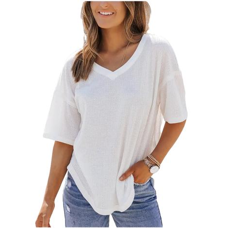 Full Time Purchase White Waffle Knit Women's Top