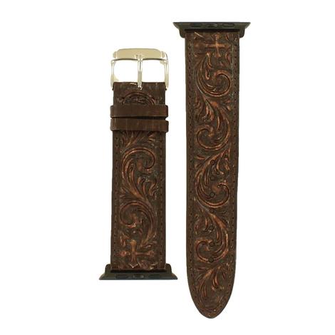 Nocona Brown Leather Tooled Apple Watch Band