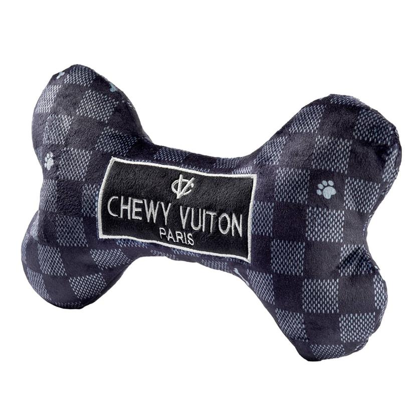  Haute Diggity Dog Black Checker Chewy Vuiton Bone Squeaker Small Dog Toy