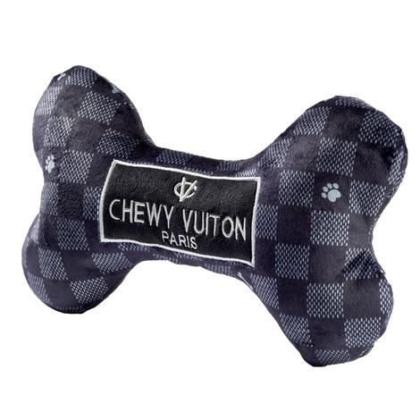 Haute Diggity Dog Black Checker Chewy Vuiton Bone Squeaker Small Dog Toy