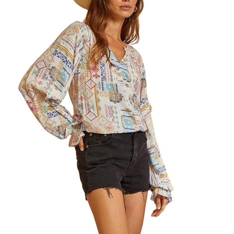 Andree By Unit Aztec Printed Long Sleeve Plus Size Women's Blouse