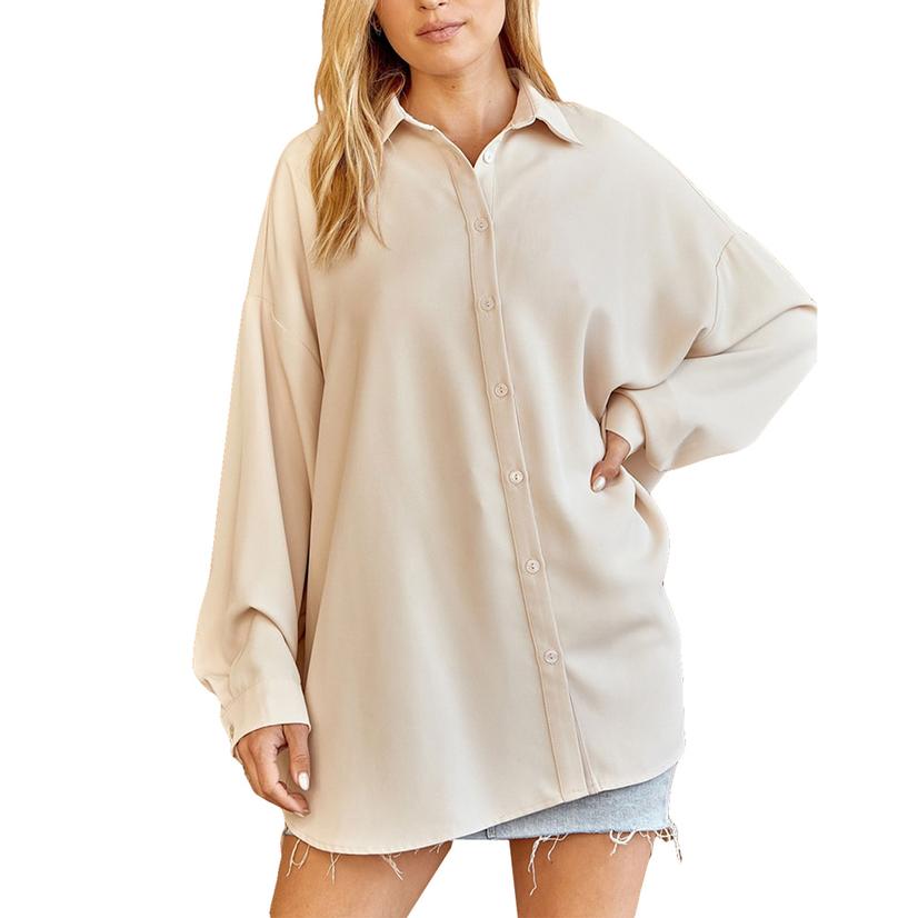  Andree By Unit Beige Poly Long Sleeve Women's Blouse