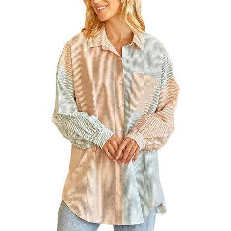 Andree By Unit Stripe Long Sleeve Plus Size Button-Down Women's Shirt 