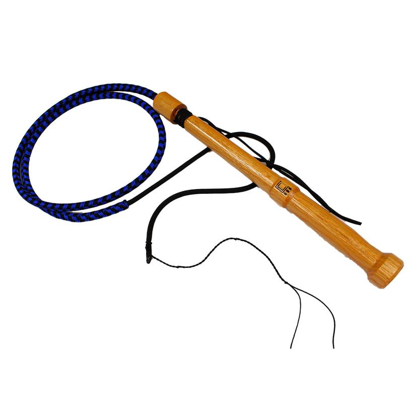  Double C Customs 6 ' Black/Electric Blue Bull Whip With Oak Handle
