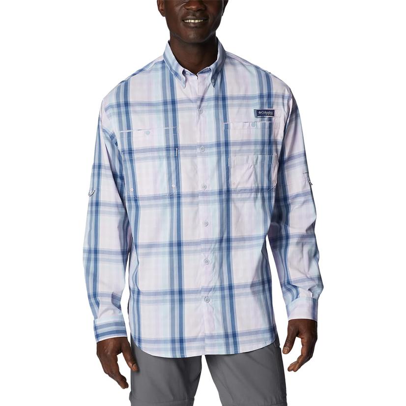  Columbia Pfg Super Tamiami Soft Violet And Blue Long Sleeve Men's Shirt
