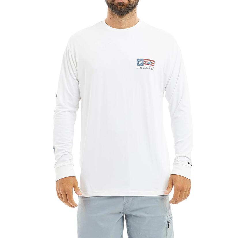  Pelagic Aquatek Icon Long Sleeve White Men's Shirt