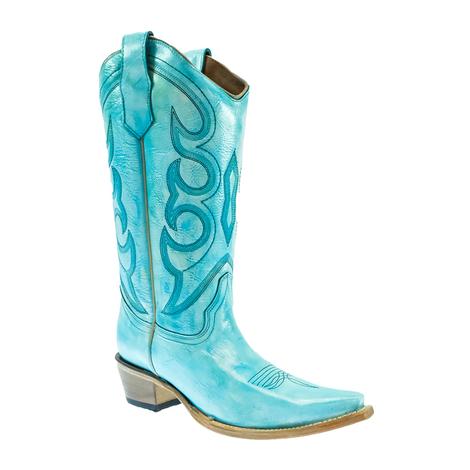 Circle G Sky Blue Embroidered Snip Toe Women's Boots