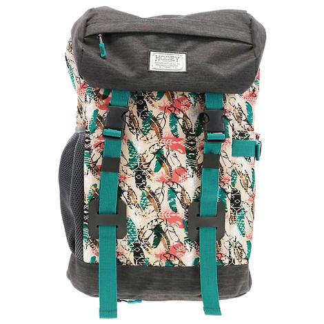 Hooey “Topper II”  Backpack Turquoise / White Aztec Pattern Body with Charcoal Lid