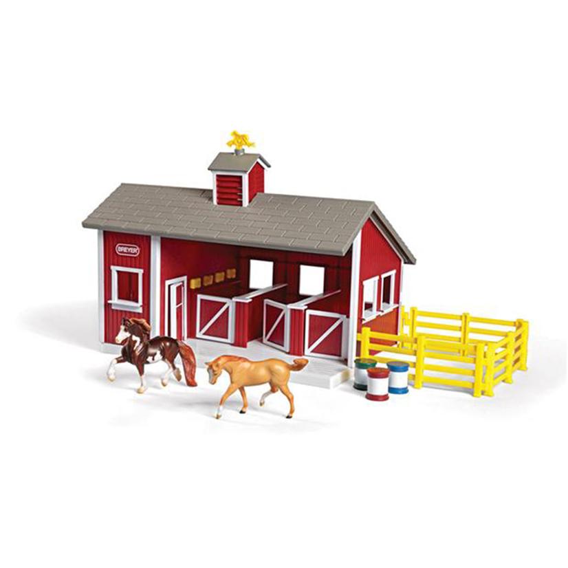  Breyer Stablemates Red Stable With Two Horses