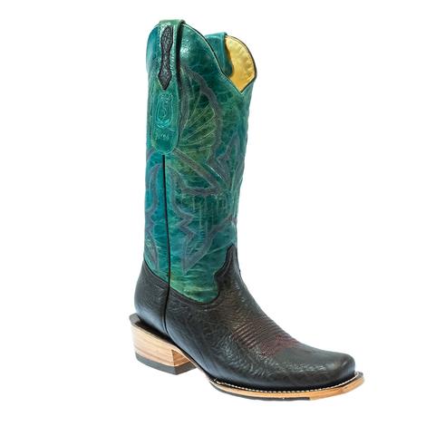 Serna Brown Shoulder Turquoise Green Grey Stitch Top Women's Boots