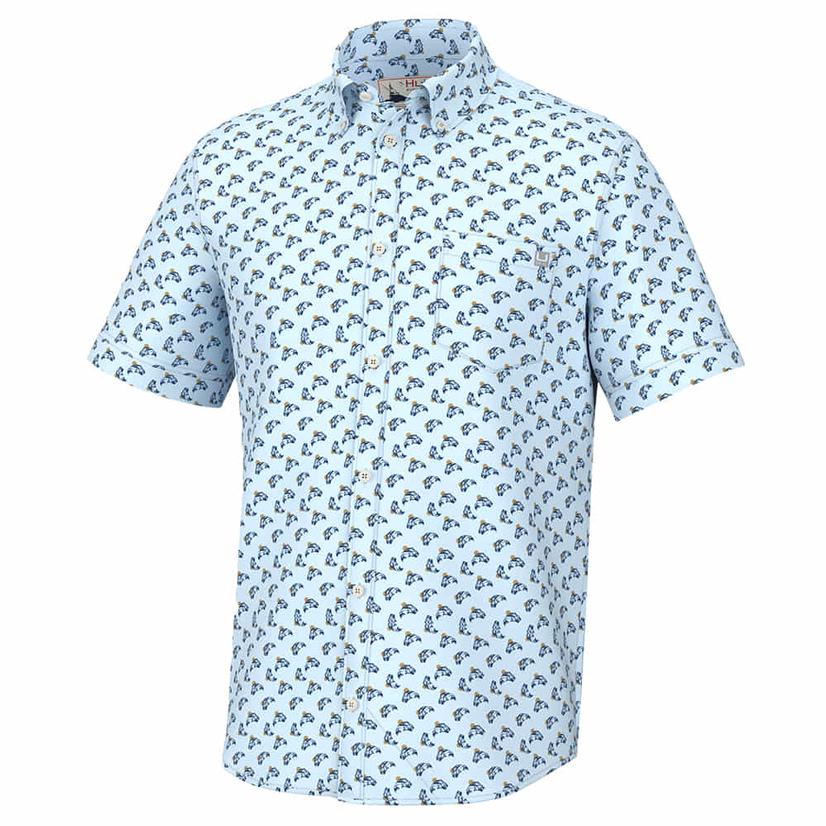 Huk Polka Fish Kona Crystal Blue Men's Short Sleeve Shirt