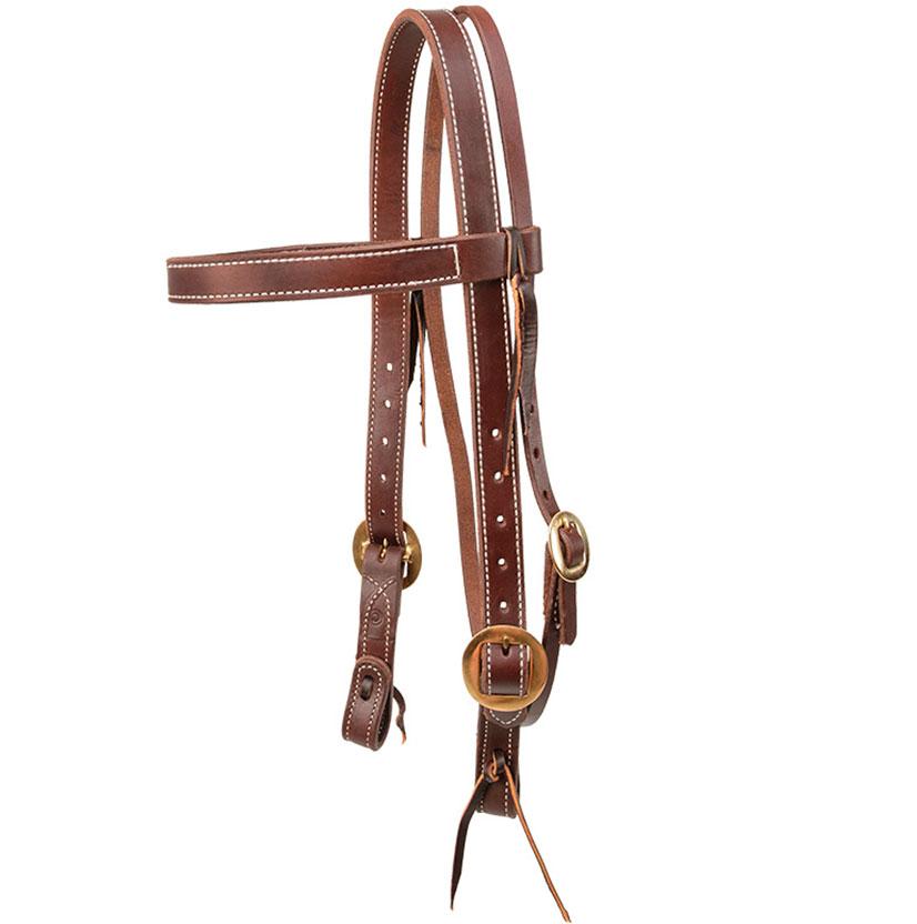 C-0507 1" Weaver Working Cowboy Browband Horse Leather Headstall Stainless Steel 