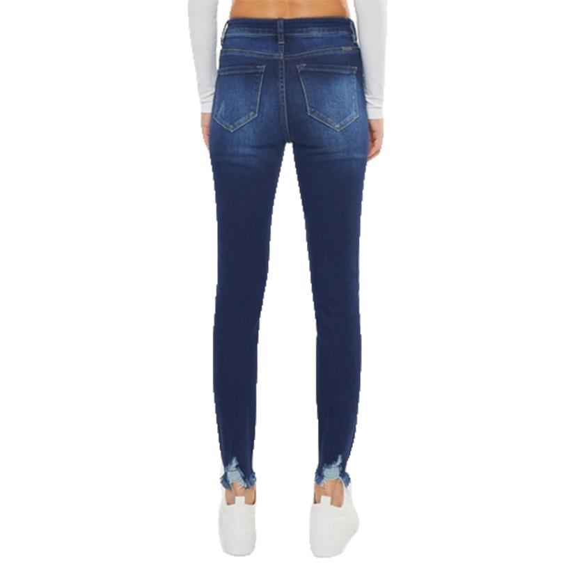  Kancan High Rise Frayed Hem Ankles Dark Wash Women's Plus Size Jeans