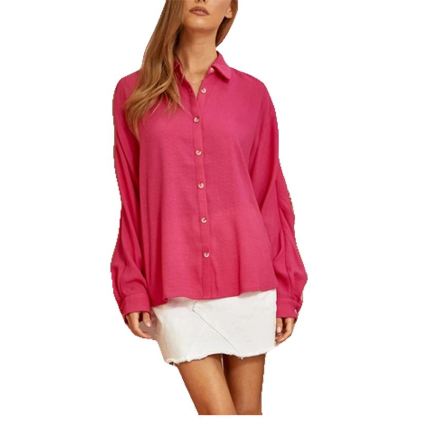  Andree By Unit Pink Women's Button- Down Blouse