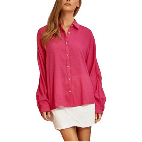 Andree By Unit Pink Women's Button-down Blouse - Plus Size