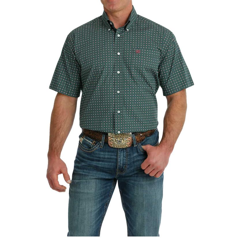  Cinch Green Printed Short Sleeve Button- Down Men's Shirt