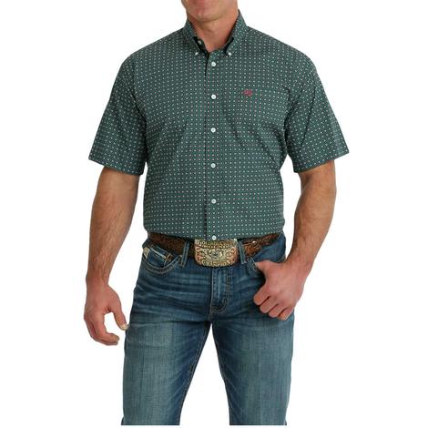 Cinch Green Printed Short Sleeve Buttondown Men's Shirt