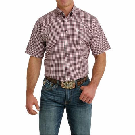 Cinch Burgundy Plaid Short Sleeve Buttondown Men's Shirt