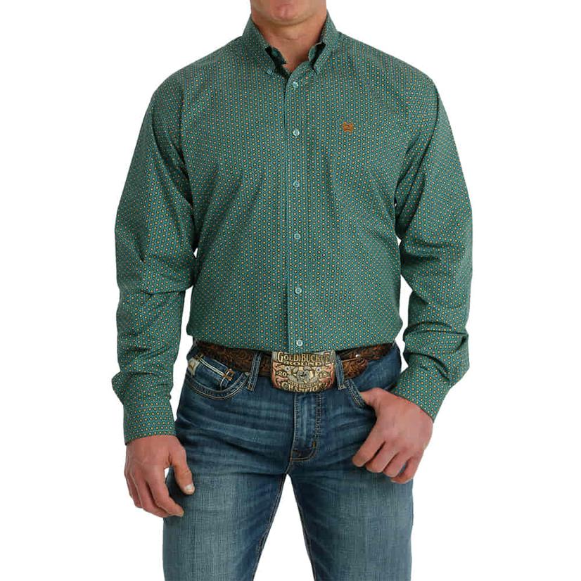  Cinch Turquoise Printed Long Sleeve Button Down Men's Shirt