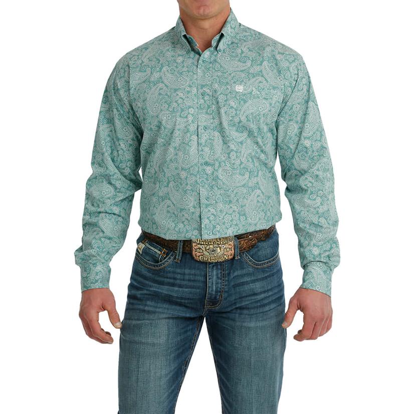  Cinch Turquoise Paisley Long Sleeve Button- Down Men's Shirt