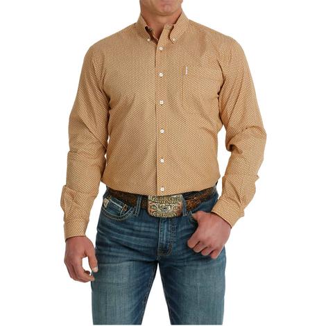 Cinch Modern Fit Brown Printed Long Sleeve Buttondown Men's Shirt
