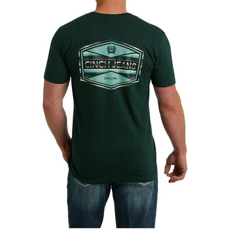 Cinch Crew Neck Short Sleeve Men's Green Graphic T-Shirt