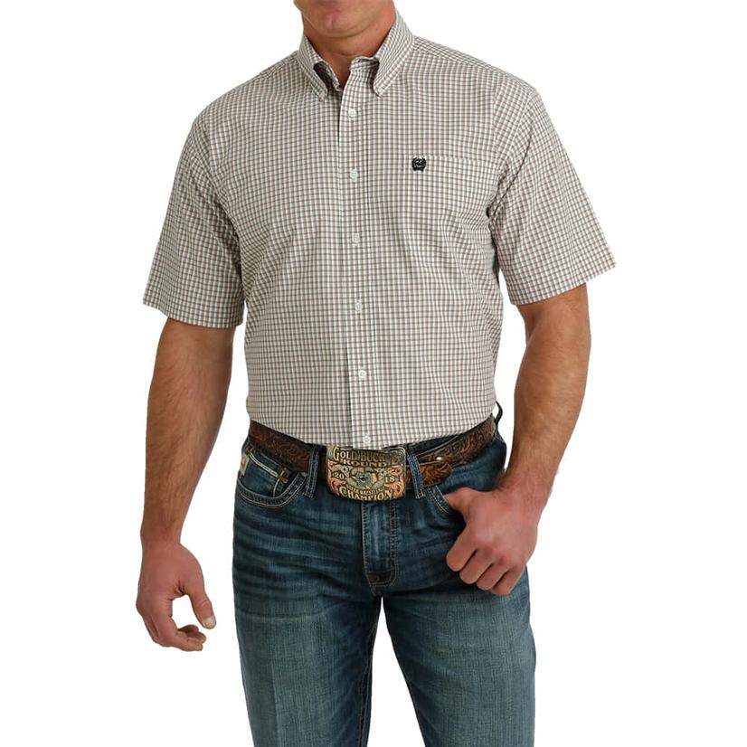  Cinch White Plaid Short Sleeve Button- Down Men's Shirt