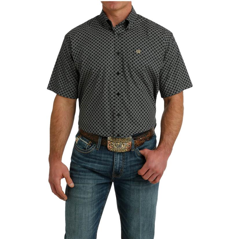  Cinch Black Printed Short Sleeve Button- Down Men's Shirt