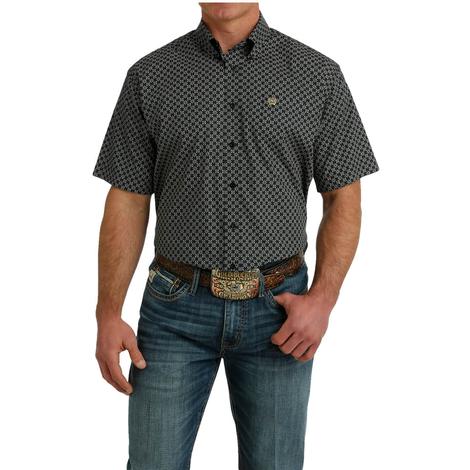 Cinch Black Printed Short Sleeve Button-Down Men's Shirt