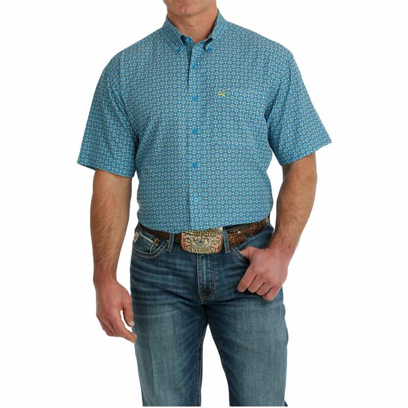  Cinch Arenaflex Blue Print Short Sleeve Button- Down Men's Shirt