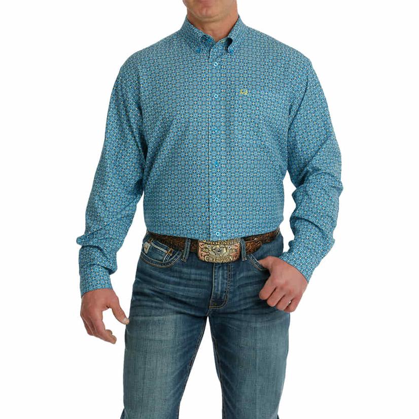  Cinch Arenaflex Blue Print Long Sleeve Button- Down Men's Shirt