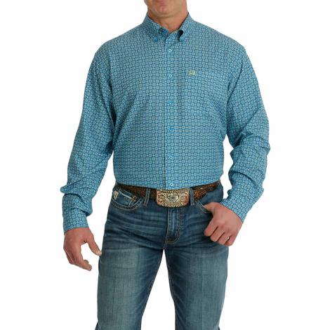 Cinch ARENAFLEX Blue Print Long Sleeve Button-Down Men's Shirt