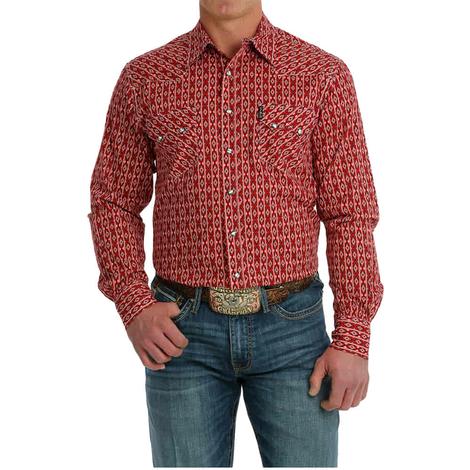 Cinch Modern Fit Red Long Sleeve Snap Men's Shirt