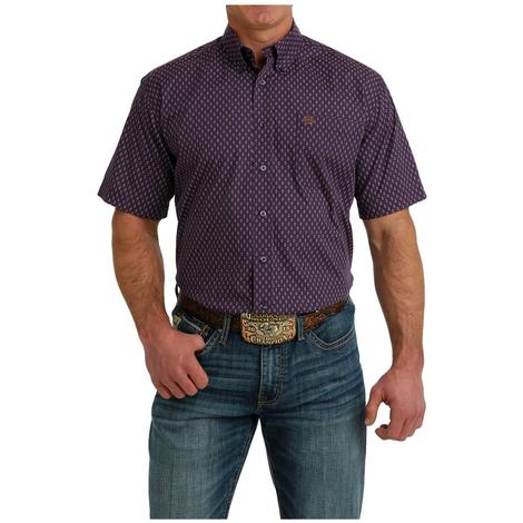 Cinch Printed Purple Men's Short Sleeve Shirt