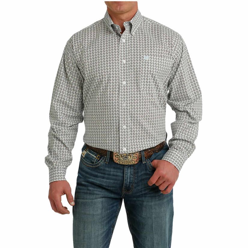  Cinch White Printed Men's Long Sleeve Button- Down Shirt