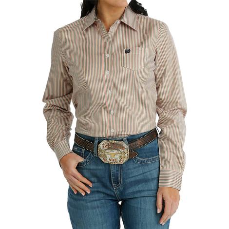 Cinch Multicolor Stripe Tencel Long Sleeve Button-Down Women's Shirt