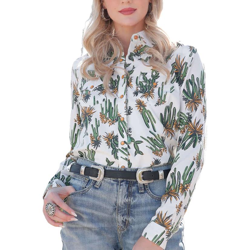  Cruel Girl Western Cactus Long Sleeve Women's Snap Shirt