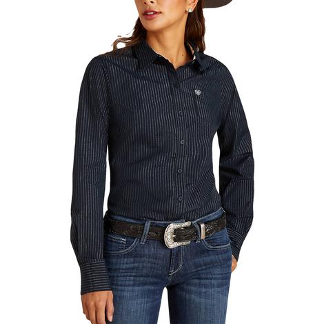 Ariat Kirby Navy Silver Stripe Long Sleeve Button-Down Women's Shirt
