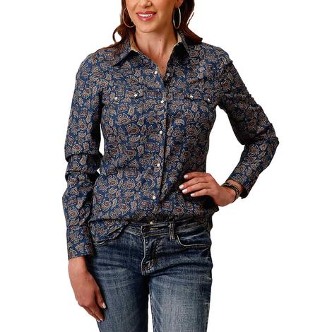 Roper Blue Paisley West Made Long Sleeve Snap Women's Shirt